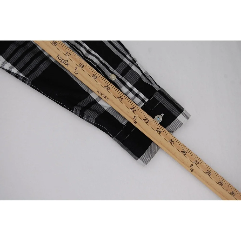 Banana Republic Mens Non Iron Plaid Button Down Shirt Black White Size‎ Medium